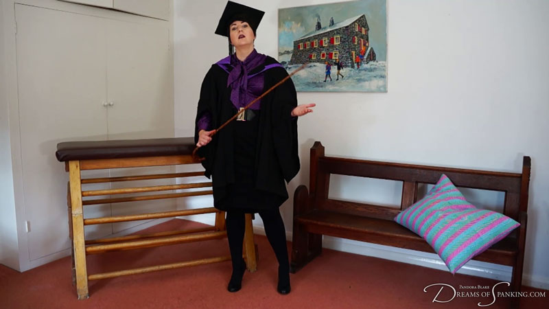 Pandora discusses your choice, wearing formal robes and holding a cane: the cane or foot worship