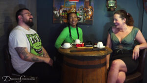 The three friends laugh together after they finish their kinky game